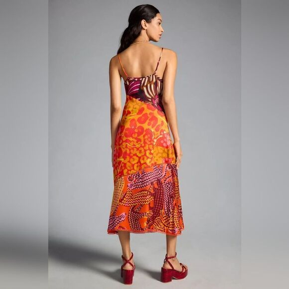 Farm Rio Anthropologie Printed Slip Dress In Red Motif Size Medium NWT - Picture 4 of 5